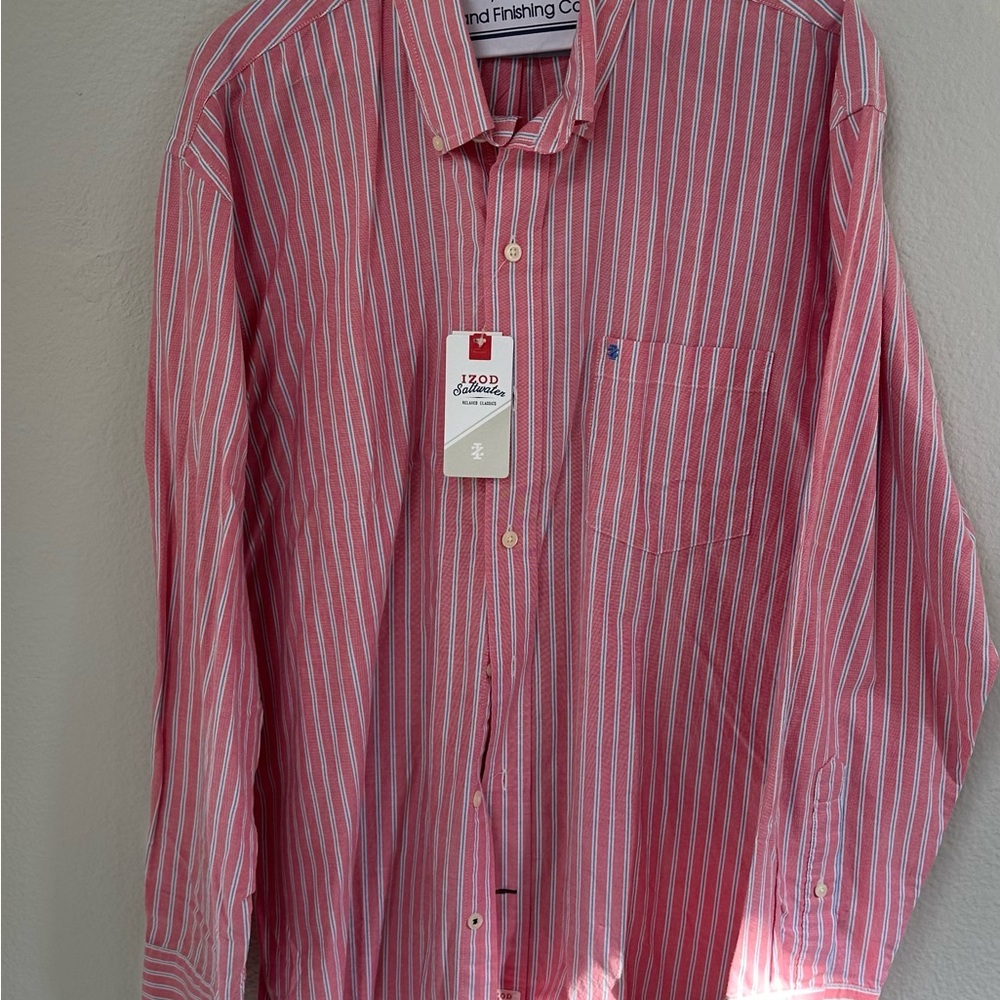 Izod Pink and White Casual Button Down Shirt NWT